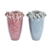 Vaas DKD Home Decor Roze Turkoois Keramiek Bloem Mediterrane 18 x 18 x 25 cm 16 x 16 x 26 cm (2 Stuks)