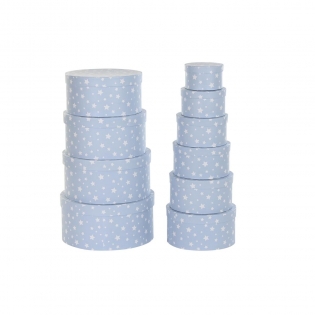 Set di Scatole per Sistemare Impilabili DKD Home Decor Rotondo Righe Bianco  Blu cielo Per bambini Cartone (37,5 x 37,5 x 18 cm)
