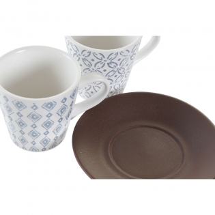 Set di Tazze da Caffè DKD Home Decor Azzurro Marrone Legno d'albero della  gomma Bianco Gres 90 ml