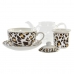 Tējkanna DKD Home Decor Leoparda Stikls Porcelāns Brūns Caurspīdīgs Balts (2 gb.)