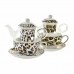 Tējkanna DKD Home Decor Leoparda Stikls Porcelāns Brūns Caurspīdīgs Balts (2 gb.)