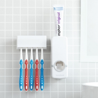 Soporte de pared para cepillo de dientes de baño, de acero inoxidable, 1  cepillo de dientes con adhesivo 3M + 1 dispensador de pasta de dientes