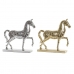 Decoratieve figuren DKD Home Decor 34 x 9,5 x 33,5 cm Paard Zilverkleurig Gouden (2 Stuks)