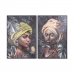 Maleri DKD Home Decor 80 x 3,5 x 120 cm Kolonial Afrikansk dame (2 enheter)