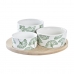 Set voor voorgerechtjes DKD Home Decor Wit Wit/Groen Bamboe Keramiek Lakens Tropisch 4 Onderdelen 18 x 18 x 1 cm