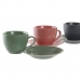 Set de 6 Căni cu Farfurie DKD Home Decor Verde Roz Gri închis Gresie 150 ml 16 x 17 x 35 cm