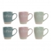 Tazza Mug DKD Home Decor Multicolore Azzurro Rosa Legno d'albero della gomma Verde Gres 160 ml (3 Unità) (7 pcs)