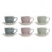 6 Csésze Alátéttel Készlet DKD Home Decor Kék Zöld Rózsaszín Kőedény 150 ml 10 x 7,5 x 7,5 cm