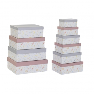 Set de Cajas Organizadoras Apilables DKD Home Decor Natural Blanco