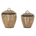 Set of Baskets DKD Home Decor Black Natural Metal Rattan 48 x 48 x 55 cm (2 Units)