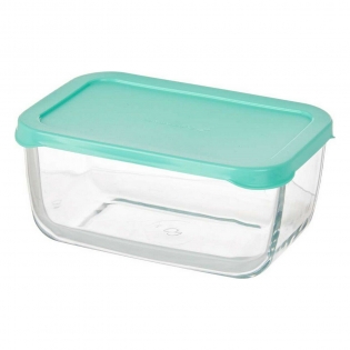 Square glass food container turquoise plastic lid 4 x 4  / 10 x 10 cm -  Frigoverre - Bormioli Rocco