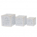 Set de Maceteros DKD Home Decor Hojas Dorado Metal 15 x 15 x 15 cm Blanco Tropical Hoja de planta