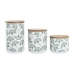 Set de 3 Botes DKD Home Decor Natural Blanco Verde Bambú Gres Tropical 10 x 10 x 17 cm