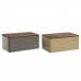 Brödkorg Home ESPRIT Beige Grå Metall Akaciaträ 33 x 18 x 12 cm (2 antal)