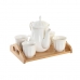 Set van koffiekopjes DKD Home Decor Wit Natuurlijk Bamboe Porselein