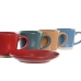 Set van Kopje met Schotel DKD Home Decor Geel Blauw Rood Groen Keramiek 180 ml 14 x 14 x 2 cm