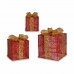 Ensemble Décorations de Noël Métal Boîte Cadeau Rouge Doré (3 Unités)