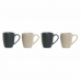 Set of Mugs DKD Home Decor Beige Dark grey Rubber wood Stoneware 300 ml 19 x 13 x 31 cm (4 Pieces)