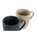 Set of Mugs DKD Home Decor Beige Dark grey Rubber wood Stoneware 300 ml 19 x 13 x 31 cm (4 Pieces)