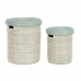 Conjunto de Cestas DKD Home Decor Azul Branco Natural Zostera marina 44 x 44 x 51 cm