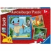 3 kirakós szett Pokémon Ravensburger 05586 Bulbasaur, Charmander & Squirtle 147 Darabok