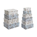 Set van opstapelbare opbergboxen DKD Home Decor Blauw Wit Blommor Karton (43,5 x 33,5 x 15,5 cm)