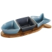 Conjunto para Aperitivos Home ESPRIT Azul Azul Marinho Porcelana Acácia Peixe Mediterrâneo 28 x 9,7 x 1,3 cm 4 Peças