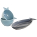 Conjunto para Aperitivos Home ESPRIT Azul Azul celeste Porcelana Acácia Mediterrâneo Peixes 19,5 x 16,5 x 1,3 cm 4 Peças