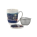 Krus med infusionsfilter Home ESPRIT Blå Grøn Rustfrit stål Porcelæn Tropisk 380 ml (3 enheder)