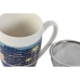 Krus med infusionsfilter Home ESPRIT Blå Grøn Rustfrit stål Porcelæn Tropisk 380 ml (3 enheder)