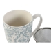 Tasse avec filtre pour infusions Home ESPRIT Bleu Beige Acier inoxydable Porcelaine 380 ml (2 Unités)