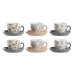 Csésze Szett Alátétekkel DKD Home Decor Kék Szürke Többszínű Világos rózsaszín Porcelán 90 ml 11 x 11 x 2 cm (3 egység)