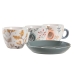 Csésze Szett Alátétekkel DKD Home Decor Kék Szürke Többszínű Világos rózsaszín Porcelán 90 ml 11 x 11 x 2 cm (3 egység)