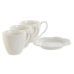 Csésze Szett Alátétekkel DKD Home Decor Fehér Természetes Bambusz Porcelán 90 ml 24 x 11,5 x 24 cm