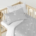 Lençol de baixo HappyFriday BASIC KIDS Branco Cinzento 60 x 120 x 14 cm Estrelas