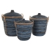 Conjunto de Cestas DKD Home Decor Azul Preto Boho 51 x 51 x 65 cm 3 Peças