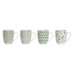 Set van 4 mokken Home ESPRIT Wit Groen Porselein 340 ml