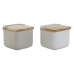 Saleiro com Tampa Home ESPRIT Branco Bege Natural Bambu Dolomite 15 x 12 x 11 cm (2 Unidades)