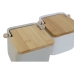 Solniță cu capac Home ESPRIT Alb Bej Natural Bambus Dolomite 15 x 12 x 11 cm (2 Unități)