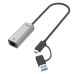 Adapter USB-C v Ethernet Unitek U1313C Siva 30 cm