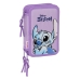 Dreifaches Federmäppchen Lilo & Stitch Sweet Blau Lila 12,5 x 19,5 x 5,5 cm 36 Stücke