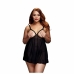 Babydoll Transparent Negru & Sutien Cupă Deschisă și Chiloți Mărime Mare Baci Lingerie BW3104 Negru XL