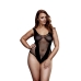 Fishnet Jacquard V Teddy Bασιλικό Mέγεθος Baci Lingerie BW3134-BLKQS Μαύρο XL Queen