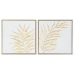 Pintura Home ESPRIT Branco Dourado Tela Madeira MDF Moderno Folha de planta 42 x 4 x 42 cm (2 Unidades)