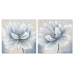 Pintura Home ESPRIT Azul Branco Tela Madeira MDF Flor Tradicional 40 x 2,5 x 40 cm (2 Unidades)