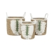 Set de Coșuri Home ESPRIT Alb Verde Natural Fibră naturală Tropical 39 x 39 x 47 cm (3 Piese)