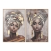 Painting Home ESPRIT Brown Beige Golden Colonial African Woman 80 x 3,5 x 120 cm (2 Units)