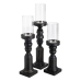 Candleholder Black Wood Crystal 12 x 12 x 55 cm