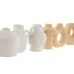 Set di 3 Vasi Home ESPRIT Bianco Beige Gres 32 X 11,5 X 9 cm (3 Pezzi) (2 Unità)