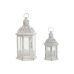 Farolas Home ESPRIT Blanco Metal Cristal Shabby Chic Acabado envejecido 18 x 16 x 35 cm (2 Piezas)